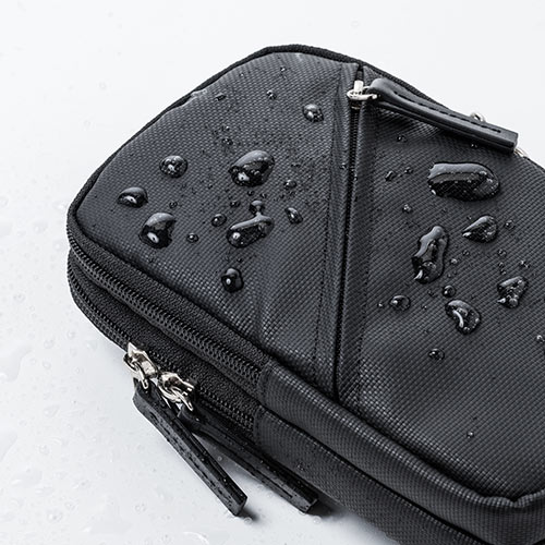 スマホポーチ（リュックベルト用・ショルダーベルト取付・6.5インチ対応・スマホケース・ダブル・耐水生地・ブラック）