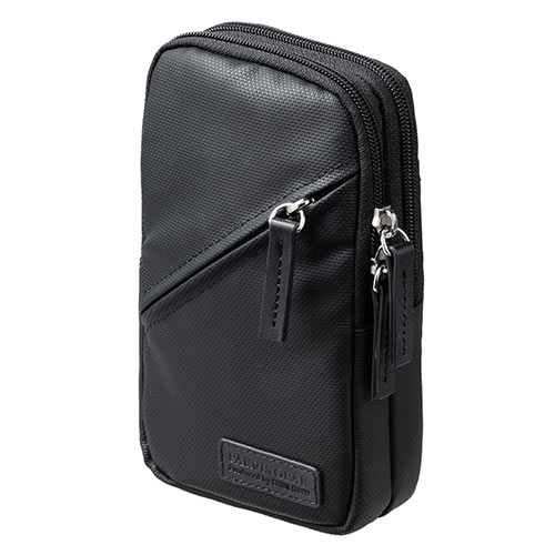 スマホポーチ（リュックベルト用・ショルダーベルト取付・6.5インチ対応・スマホケース・ダブル・耐水生地・ブラック）