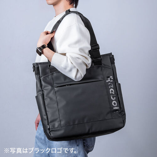 3WAYトートバッグ（Reebok・防水生地・手提げ・肩掛け・リュック・ショルダー・長さ調整・大容量20L・A4収納・ビジネストート・15.6インチPC対応・ロゴホワイト)