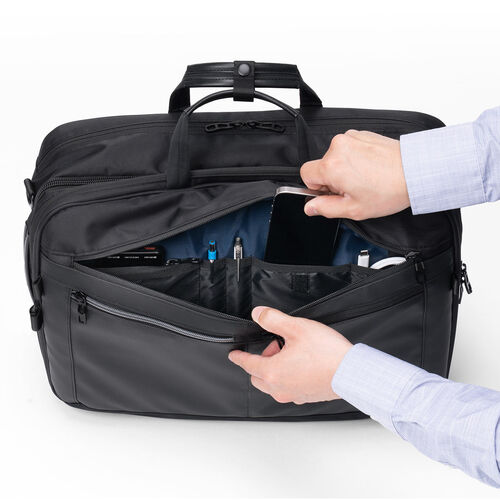 3WAYビジネスバッグ（拡張・26～39リットル・大容量・16インチ・PCバッグ・バックパック・ショルダー・手提げ・出張・撥水・通勤・多機能・大型・メンズ・シンプル・多収納・ブラック）