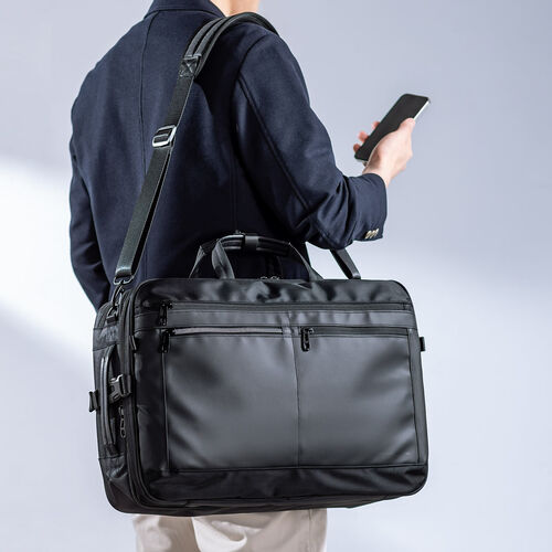 3WAYビジネスバッグ（拡張・26～39リットル・大容量・16インチ・PCバッグ・バックパック・ショルダー・手提げ・出張・撥水・通勤・多機能・大型・メンズ・シンプル・多収納・ブラック）
