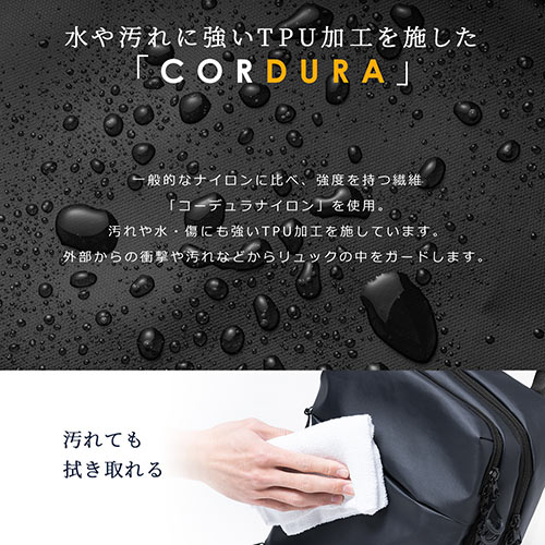 ビジネスリュック バックパック 軽量  耐水 通勤 自転車 SPACE-WING コーデュラ 14L　ブラック