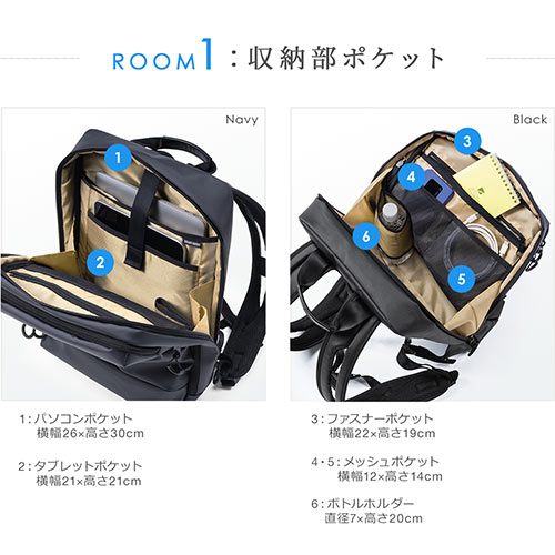 ビジネスリュック バックパック 軽量  耐水 通勤 自転車 SPACE-WING コーデュラ 14L　ブラック