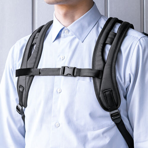 ビジネスリュック SPACE-WING（ラダー形状ショルダーベルト・20リットル・軽量・ビジネスバッグパック・通勤バッグ・ブラック）