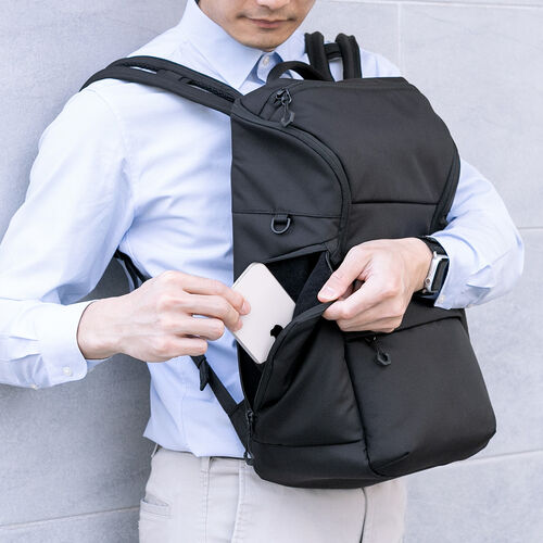 ビジネスリュック SPACE-WING（ラダー形状ショルダーベルト・20リットル・軽量・ビジネスバッグパック・通勤バッグ・ブラック）