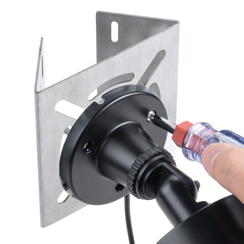 カメラ取付金具（防犯カメラ取付・ステンレス製・センサーライト・ミラー・円柱・ポール用・ダミーカメラ・監視カメラ・接続金具・止め金具・連結金具・ドライバー付属）