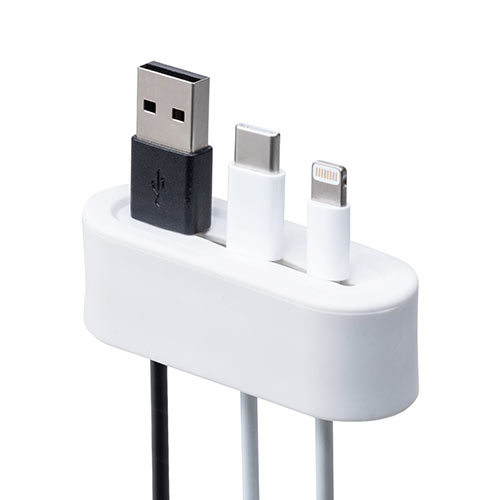 ケーブルホルダー（ケーブルアクセサリ・コードホルダー・ケーブル落下防止・シリコン製・テープ貼り付け・2個入り・ホワイト）