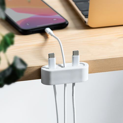 ケーブルホルダー（ケーブルアクセサリ・コードホルダー・ケーブル落下防止・シリコン製・テープ貼り付け・2個入り・ホワイト）