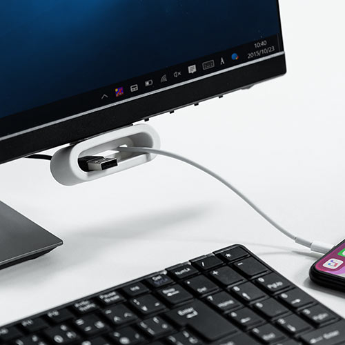 ケーブルホルダー（ケーブルアクセサリ・コードホルダー・ケーブル落下防止・シリコン製・テープ貼り付け・2個入り・ホワイト）