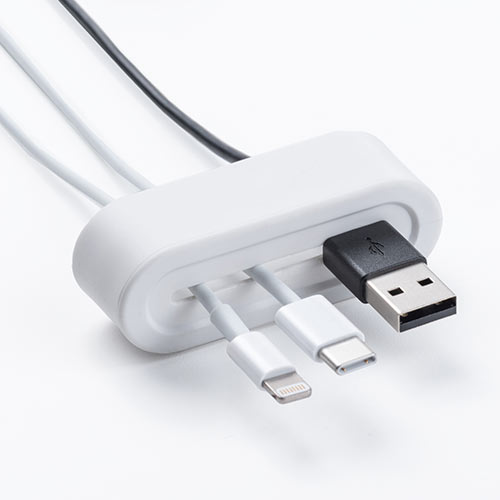 ケーブルホルダー（ケーブルアクセサリ・コードホルダー・ケーブル落下防止・シリコン製・テープ貼り付け・2個入り・ホワイト）