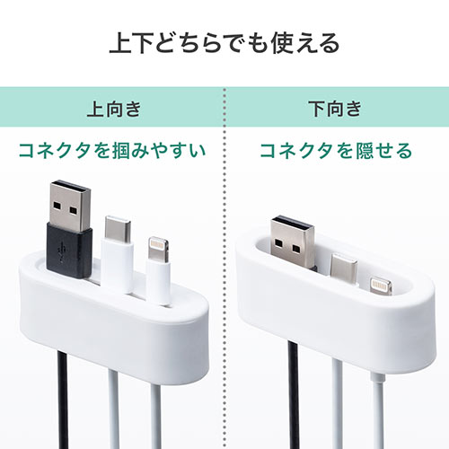 ケーブルホルダー（ケーブルアクセサリ・コードホルダー・ケーブル落下防止・シリコン製・テープ貼り付け・2個入り・ホワイト）