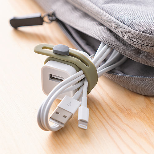 ケーブルゴムバンド（結束バンド ケーブルバンド ケーブルアクセサリ グレー/カーキ各1個入り）