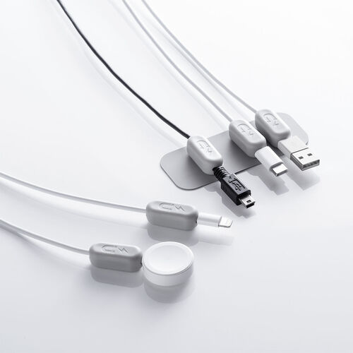 マグネットケーブルホルダー（磁石式ホルダー5個入り・両面テープ固定・ケーブル落下防止・グレー）