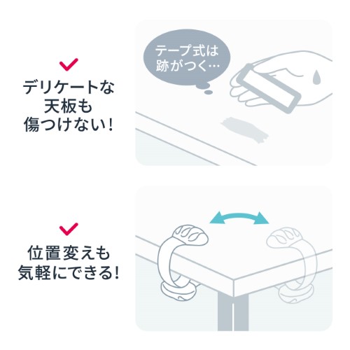 クリップ式ケーブルホルダー（テープ不要・挟み込み式・ケーブルアクセサリ・ケーブルクリップ・2個入り・ホワイト）