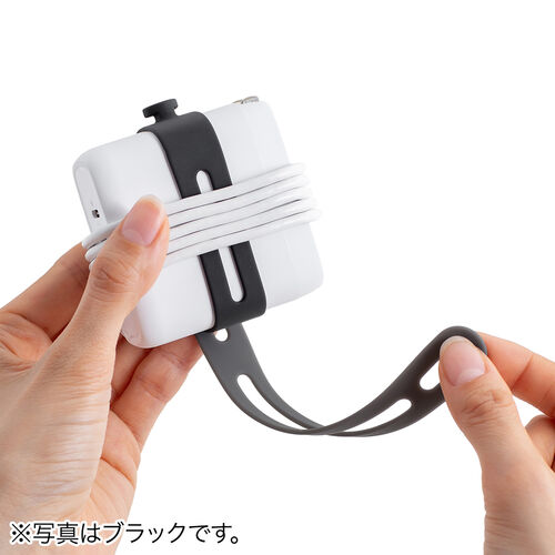 ケーブルホルダー（シリコン製・Mサイズ・Lサイズ2個セット・ケーブルアクセサリ・ケーブルバンド・コードバンド・ホワイト）