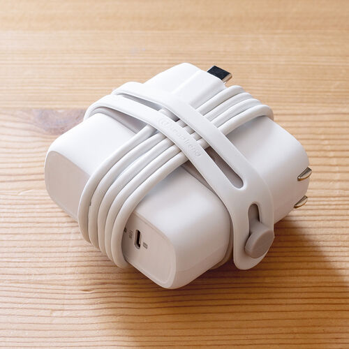 ケーブルホルダー（シリコン製・Mサイズ・Lサイズ2個セット・ケーブルアクセサリ・ケーブルバンド・コードバンド・ホワイト）