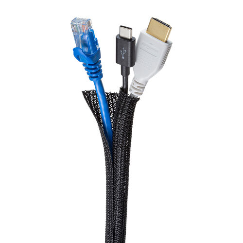 ケーブルスリーブ（Sサイズ・直径1.3cm・長さ5m・フリーカット・耐摩擦性・ペット噛み防止・配線・編組・ケーブルカバー・ケーブル収納）