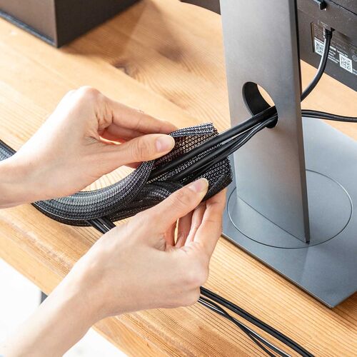 ケーブルスリーブ（Mサイズ・直径2cm・長さ5m・フリーカット・耐摩擦性・ペット噛み防止・配線・編組・ケーブルカバー・ケーブル収納）