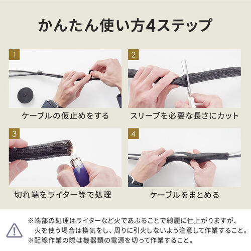ケーブルスリーブ（Mサイズ・直径2cm・長さ5m・フリーカット・耐摩擦性・ペット噛み防止・配線・編組・ケーブルカバー・ケーブル収納）