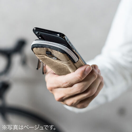 スマートキーケース（鍵・スマートキー・2個収納・カード2枚収納・外側ポケット・キーリング付き・カーキ）