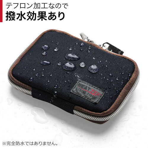 スマートキーケース（鍵・スマートキー・2個収納・カード2枚収納・外側ポケット・キーリング付き・カーキ）