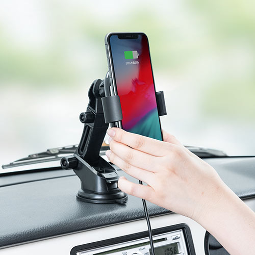 スマートフォン用車載ホルダー（自動開閉・オートホールド・Qi充電・ワイヤレス充電・吸盤取り付け・iPhone）