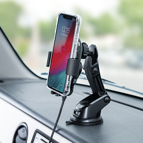 スマートフォン用車載ホルダー（自動開閉・オートホールド・Qi充電・ワイヤレス充電・吸盤取り付け・iPhone）