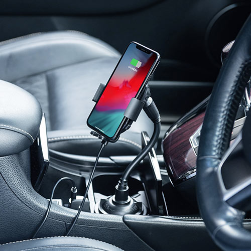 スマートフォン用車載ホルダー（自動開閉・オートホールド・Qi充電・ワイヤレス充電・ドリンクホルダー取り付け・iPhone）