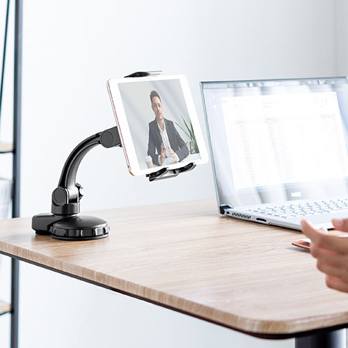 タブレットホルダー（車載ホルダー・吸盤取り付け・7～11インチ・iPad・角度調整・タブレットスタンド・ブラック）