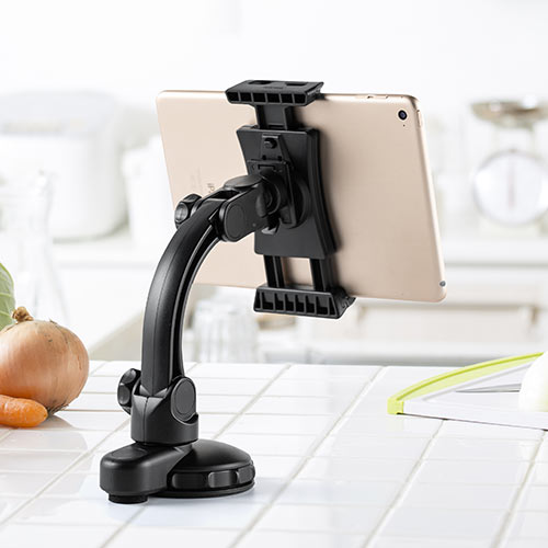 タブレットホルダー（車載ホルダー・吸盤取り付け・7～11インチ・iPad・角度調整・タブレットスタンド・ブラック）