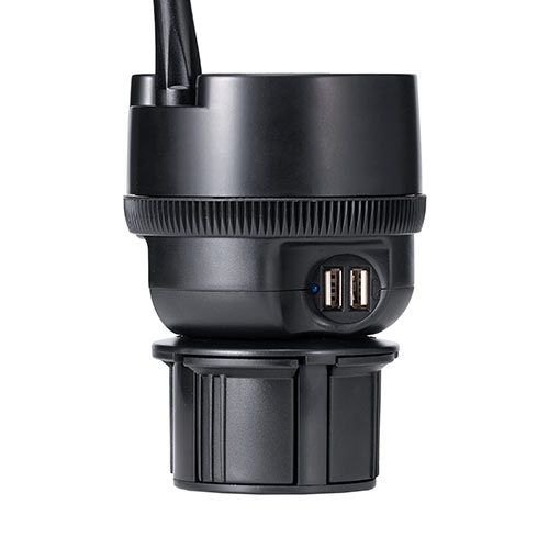 スマホ車載ホルダー ドリンクホルダー固定 フレキシブルアーム カップホルダー付き ペン立て シガーソケット USB充電