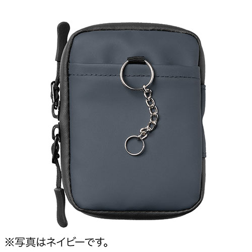 スマートキーケース スマートキー2個収納 カード2枚収納 防水 防塵 止水ファスナー 外側ポケット付き キーリング付属 ブラック