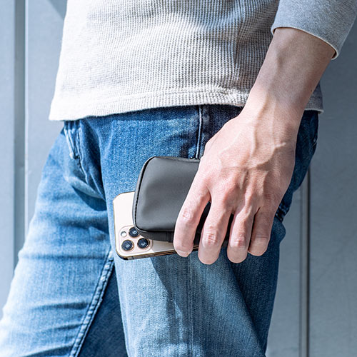 スマートキーケース スマートキー2個収納 カード2枚収納 防水 防塵 止水ファスナー 外側ポケット付き キーリング付属 ブラック