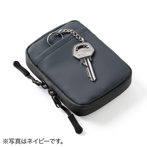 【アウトレット】スマートキーケース スマートキー2個収納 カード2枚収納 防水 防塵 止水ファスナー 外側ポケット付き キーリング付属 カーキ
