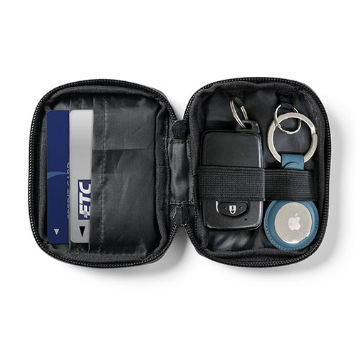 スマートキーケース スマートキー2個収納 カード2枚収納 防水 防塵 止水ファスナー 外側ポケット付き キーリング付属 ネイビー