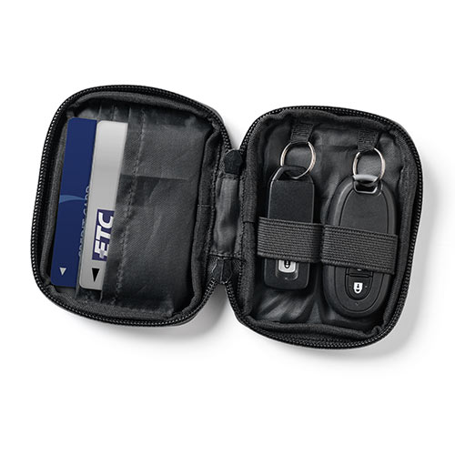 スマートキーケース スマートキー2個収納 カード2枚収納 防水 防塵 止水ファスナー 外側ポケット付き キーリング付属 ネイビー