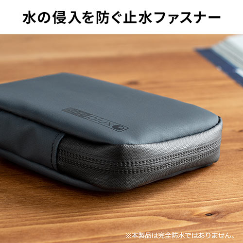 スマートキーケース スマートキー2個収納 カード2枚収納 防水 防塵 止水ファスナー 外側ポケット付き キーリング付属 ネイビー