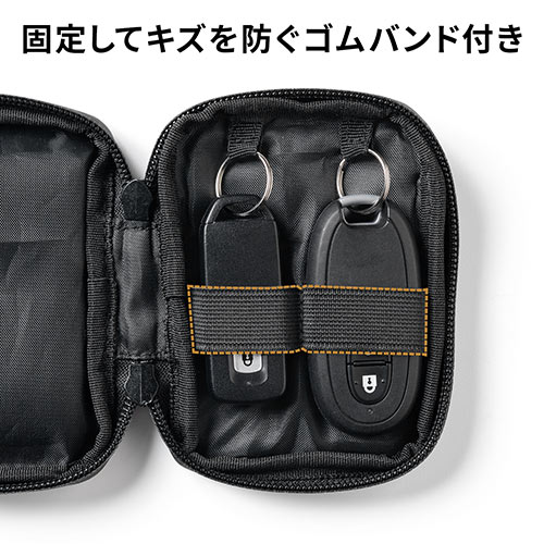 スマートキーケース スマートキー2個収納 カード2枚収納 防水 防塵 止水ファスナー 外側ポケット付き キーリング付属 ネイビー