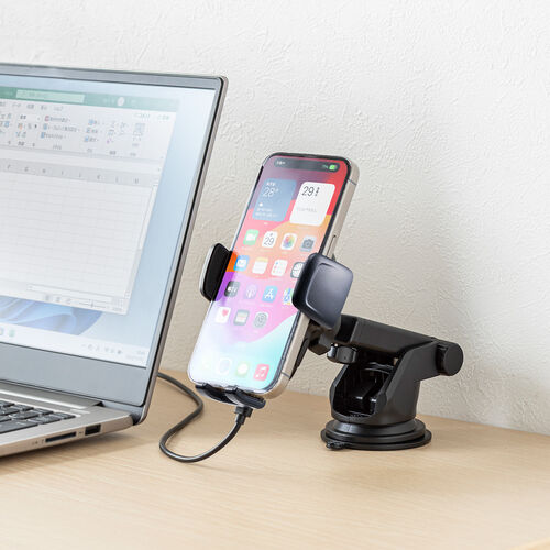 車載ホルダー（ワイヤレス充電・充電コイル自動検知・自動開閉・吸盤取り付け・エアコン取り付け・最大15W・急速充電・スマートフォン・iPhone・Android）