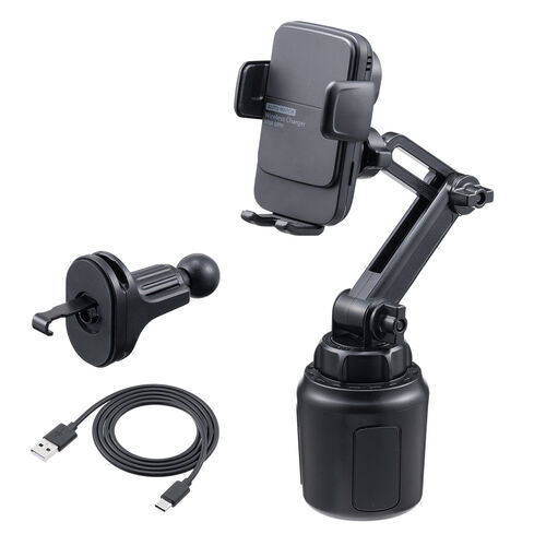 車載ホルダー（ワイヤレス充電・充電コイル自動検知・自動開閉・ドリンクホルダー取り付け・エアコン取り付け・最大15W・急速充電・スマートフォン・iPhone・Android）