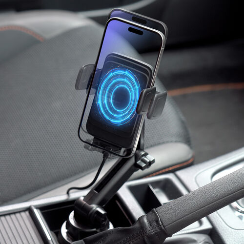 車載ホルダー（ワイヤレス充電・充電コイル自動検知・自動開閉・ドリンクホルダー取り付け・エアコン取り付け・最大15W・急速充電・スマートフォン・iPhone・Android）