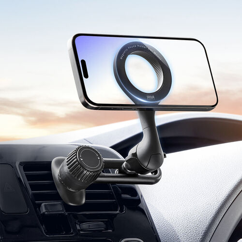 MagSafe対応車載ホルダー（スマホホルダー・車・エアコン吹き出し口・360度調整・片手操作・磁気吸着・iPhone15/14/13/12シリーズ対応・メタルリング付属）