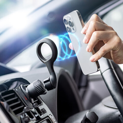 MagSafe対応車載ホルダー（スマホホルダー・車・エアコン吹き出し口・360度調整・片手操作・磁気吸着・iPhone15/14/13/12シリーズ対応・メタルリング付属）