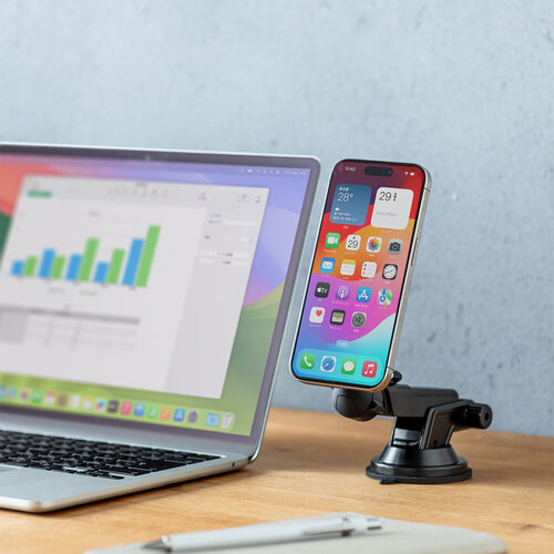 MagSafe対応車載ホルダー（スマホホルダー・車・吸盤取り付け・360度調整・片手操作・磁気吸着・iPhone15/14/13/12シリーズ対応・メタルリング付属）