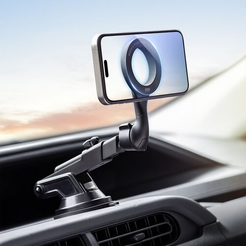 MagSafe対応車載ホルダー（スマホホルダー・車・吸盤取り付け・360度調整・片手操作・磁気吸着・iPhone15/14/13/12シリーズ対応・メタルリング付属）