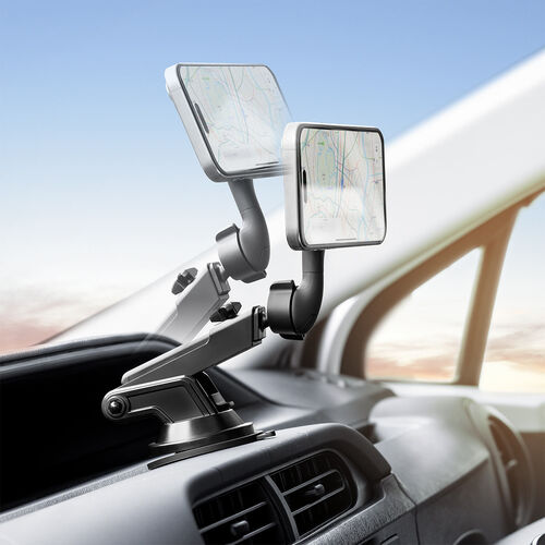 MagSafe対応車載ホルダー（スマホホルダー・車・吸盤取り付け・360度調整・片手操作・磁気吸着・iPhone15/14/13/12シリーズ対応・メタルリング付属）