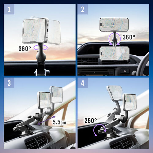 MagSafe対応車載ホルダー（スマホホルダー・車・吸盤取り付け・360度調整・片手操作・磁気吸着・iPhone15/14/13/12シリーズ対応・メタルリング付属）