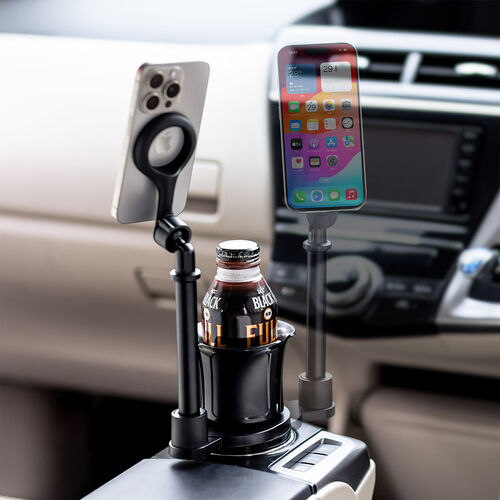 MagSafe対応車載ホルダー（スマホホルダー・車・ドリンクホルダー設置・360度調整・片手操作・磁気吸着・iPhone15/14/13/12シリーズ対応・メタルリング付属）