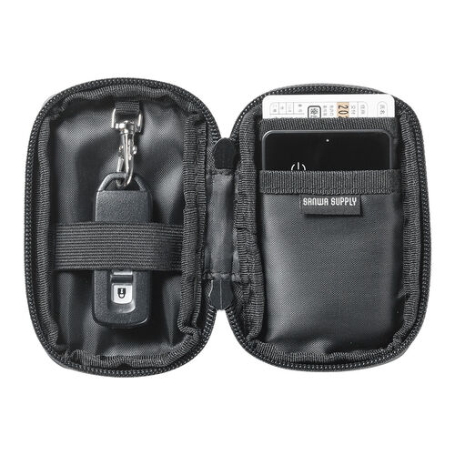 スマートキーケース（スマートキー1個収納・カード2枚収納・防水・防塵・止水ファスナー・キーリング付属・ブラック）