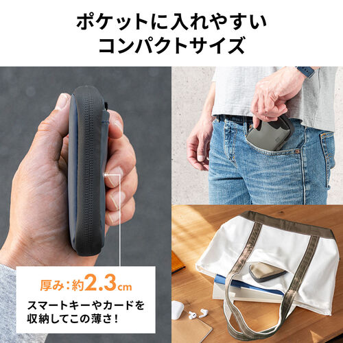 スマートキーケース（スマートキー1個収納・カード2枚収納・防水・防塵・止水ファスナー・キーリング付属・ブラック）